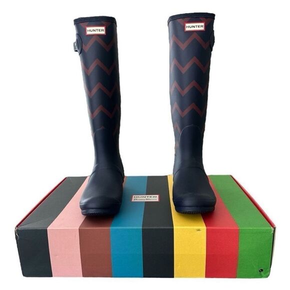 Hunter Rain Boots Rowing Blazers X Hunter Zig Zag Ultra Tall Knee High Chevron - Picture 4 of 13